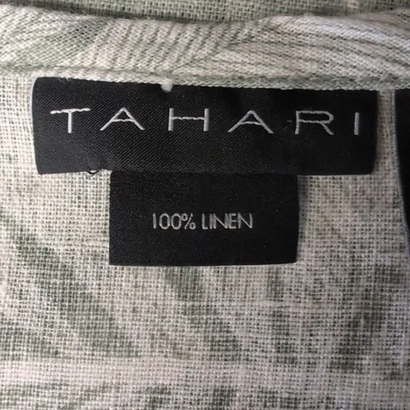 Tahari Tropical Leaf Print Linen Top. - Picture 2 of 6